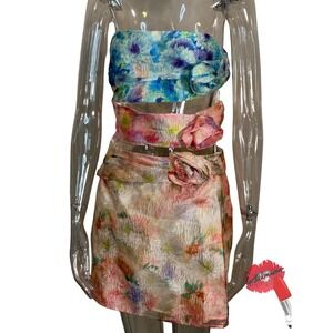 Lena Carson Party Dress Large Watercolor Floral Cut Out Avant Garde‎ Art To Wear